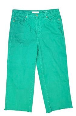 Judy Blue Tummy Control Wide Leg Crop Jeans in Kelly Green Sz.32 Raw Hem